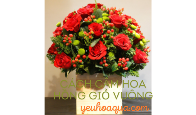 Cách cắm hoa hồng giỏ vuông